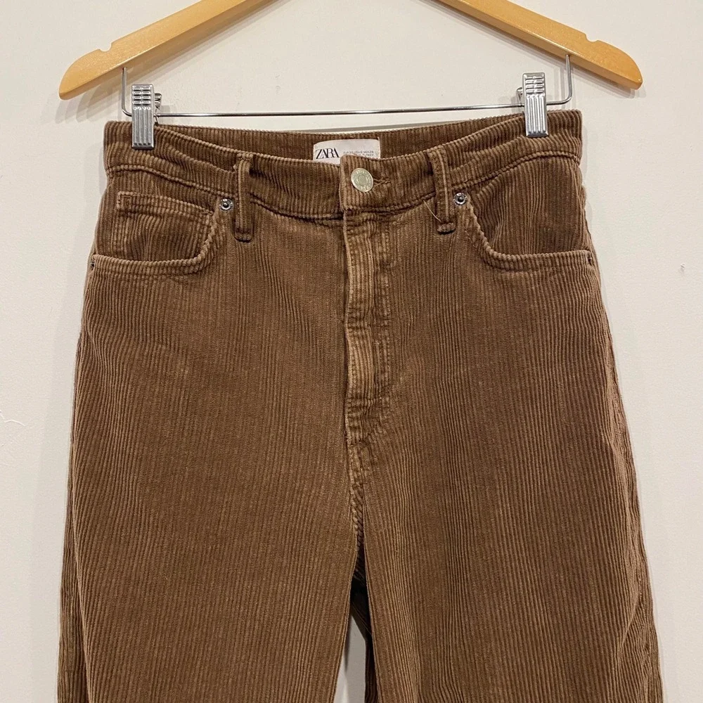 Zara‎ Brown Corduroy Wide Leg Pants High Rise Womens Size 6